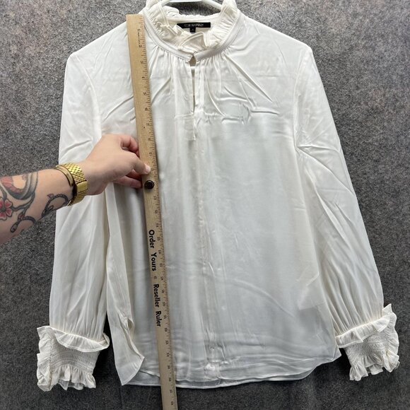 Kobi Halperin Shirt Womens Small White Silk Blend Ruffle Neck Cuff Blouse - Picture 7 of 11
